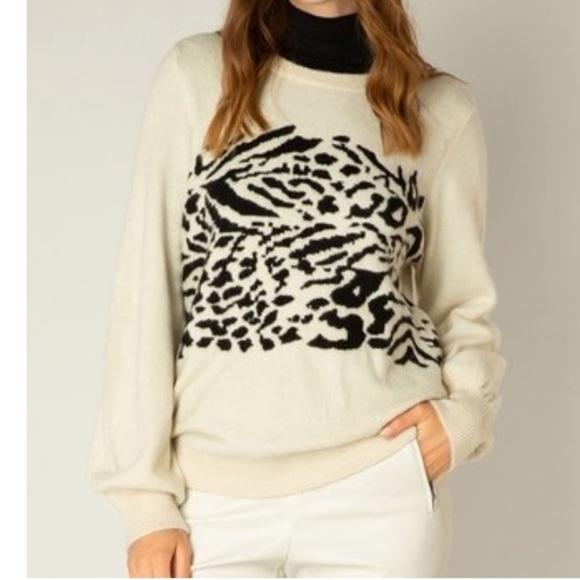 Yest Balloon Sleeve, Animal Print Crew Neck Knit Sweater Multiple Sizes … - Picture 1 of 10